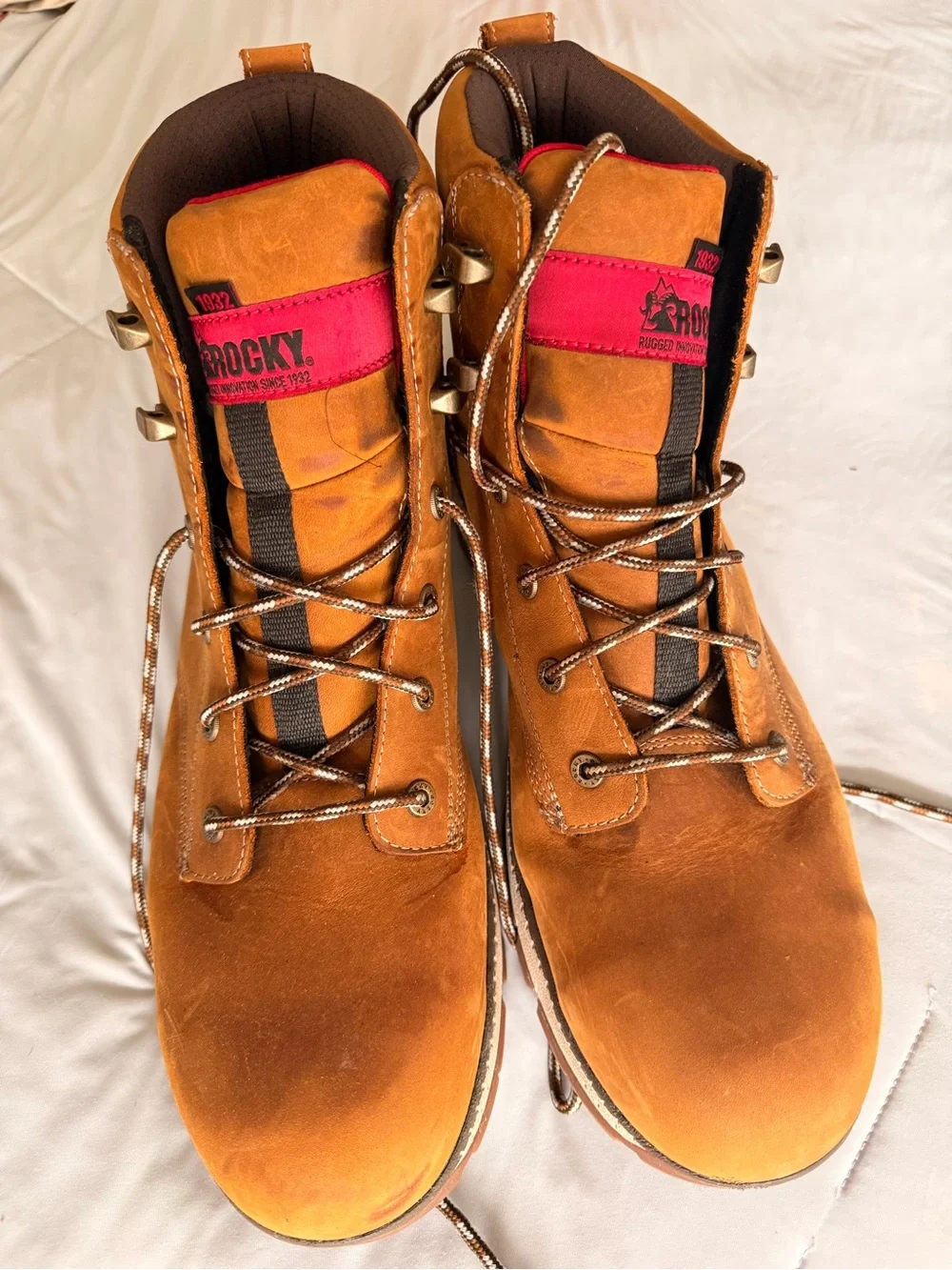 Men's size 15 Tan Rocky Nubuck Work Boots - Casual Lace-Up